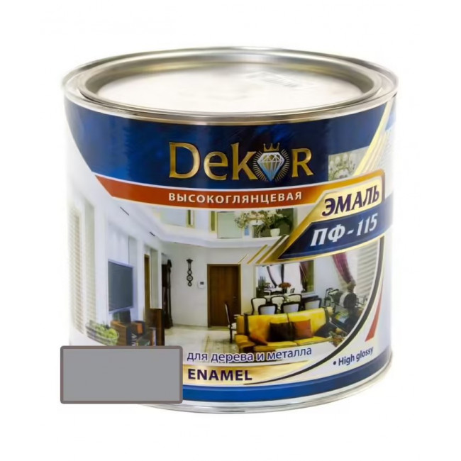 Эмаль 'DEKOR' ПФ-115 серая 1,8КГ