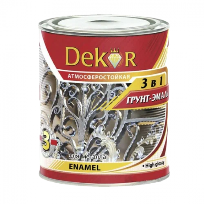Грунт-эмаль DEKOR на ржавчину 3в1 желтая, 1,9кг