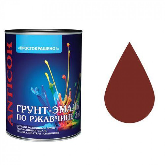 Грунт-эмаль ПРОСТОКРАШЕНО на ржавчину 3в1 красно-коричневая, 1,9кг